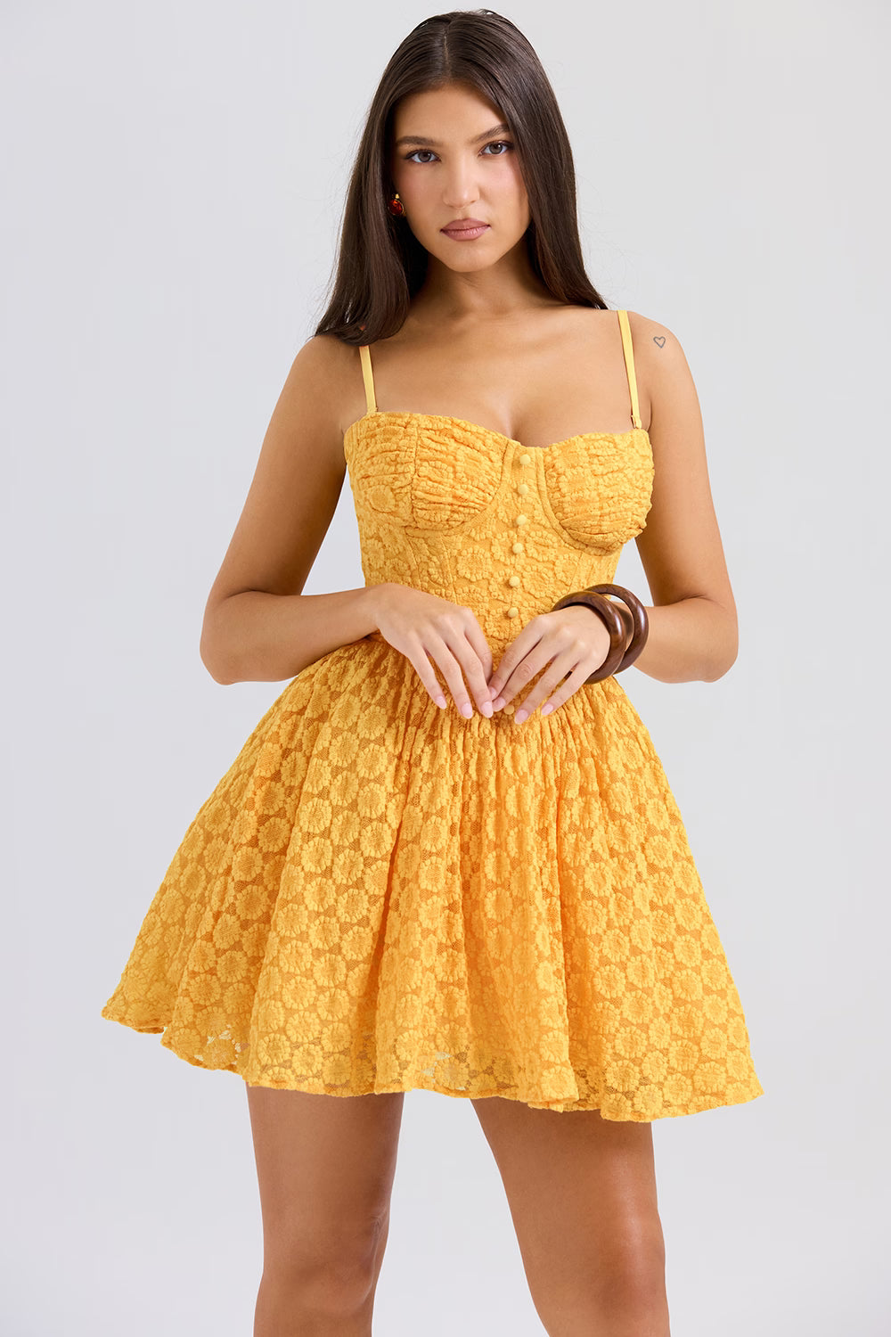 apricot lace corset mini dress