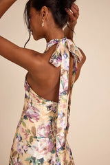 Samana Light Yellow Multi Floral Cross-Front Maxi Dress