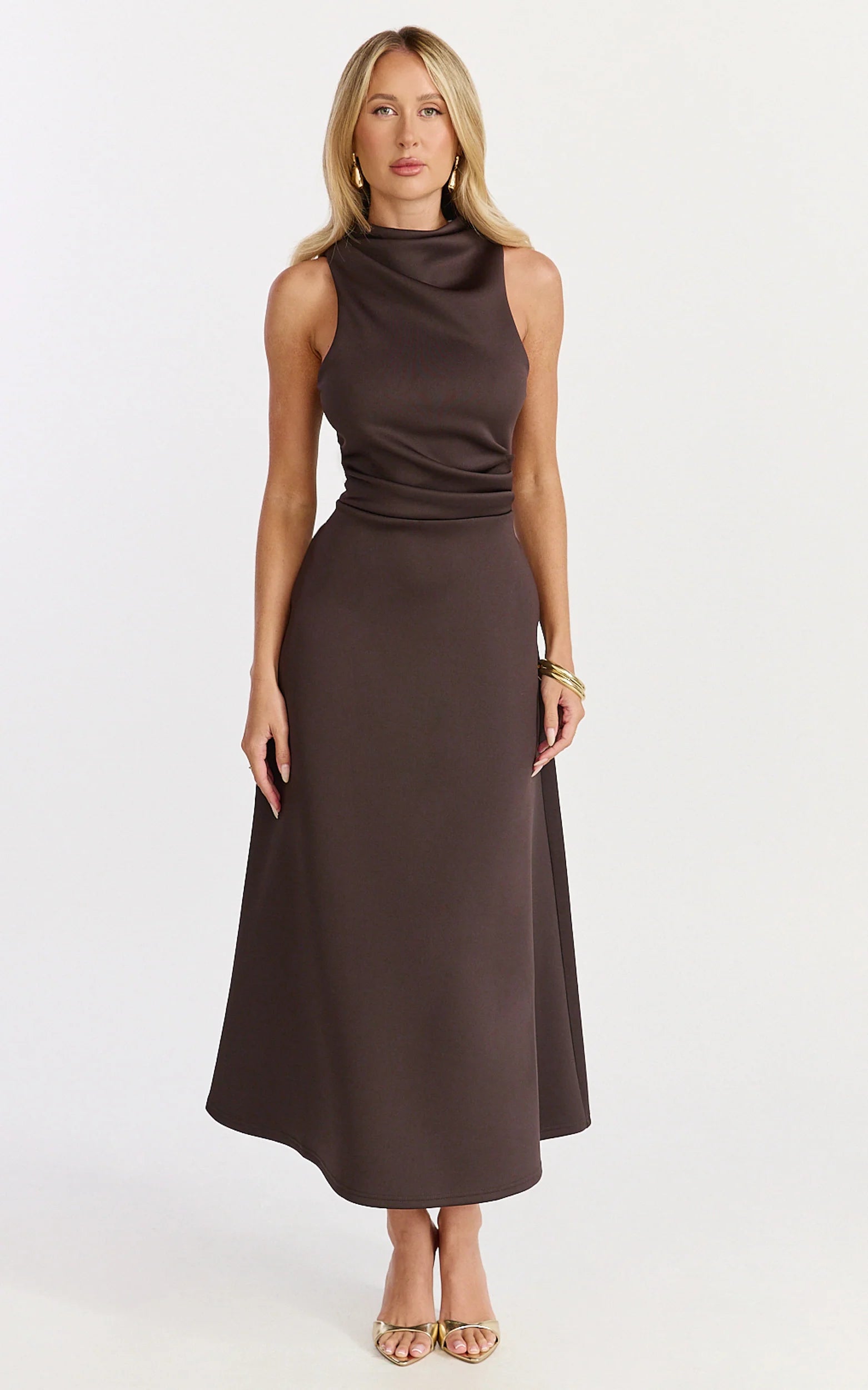High Neck A Line Dress in Chocolate
