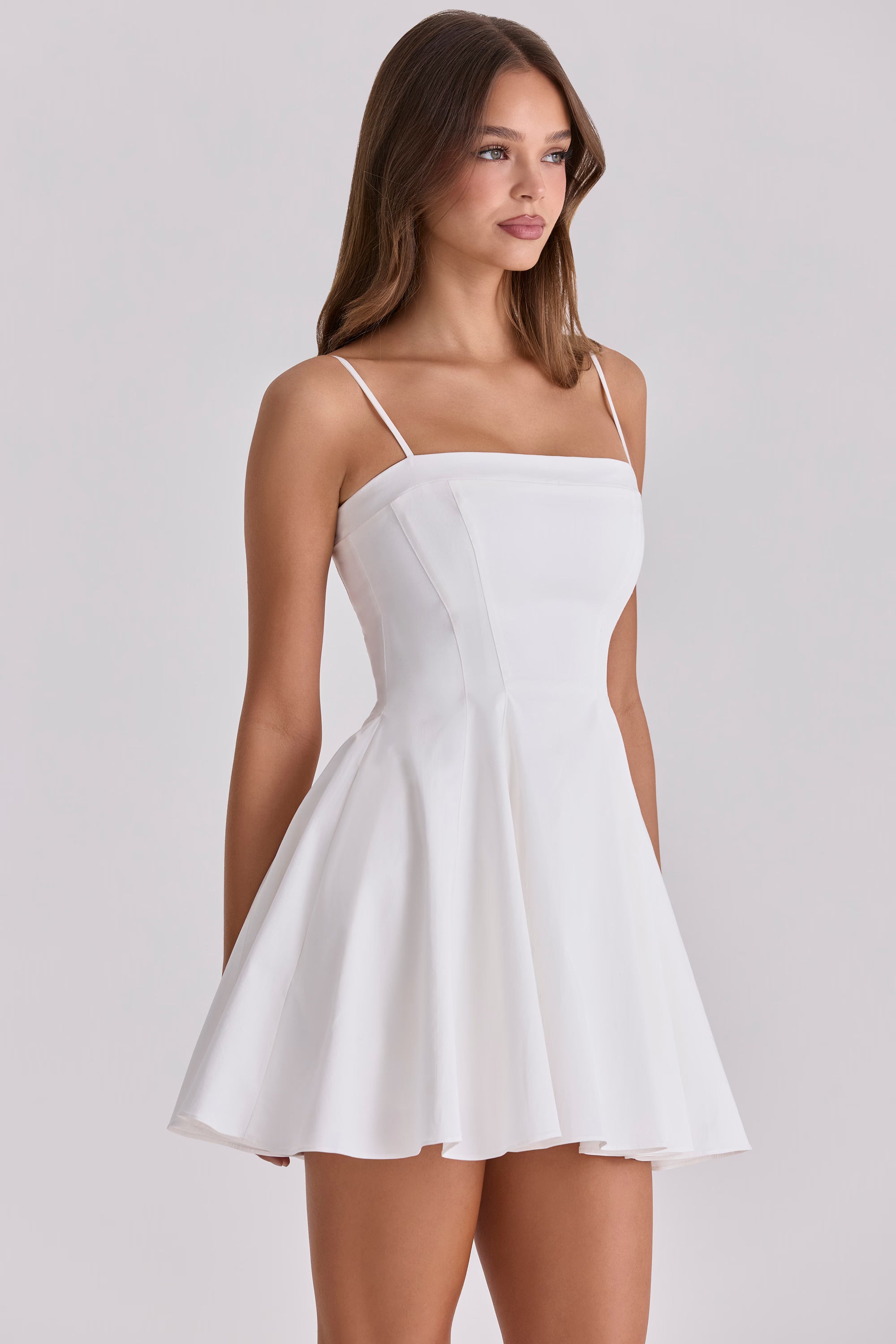white cotton flared mini sundress