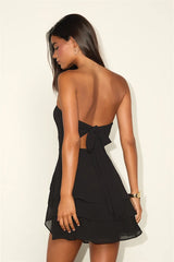 Suvi Black Strapless Tiered Asymmetrical Mini Dress