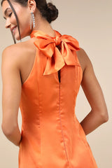Infinite Admiration Orange Satin Halter Mini Dress