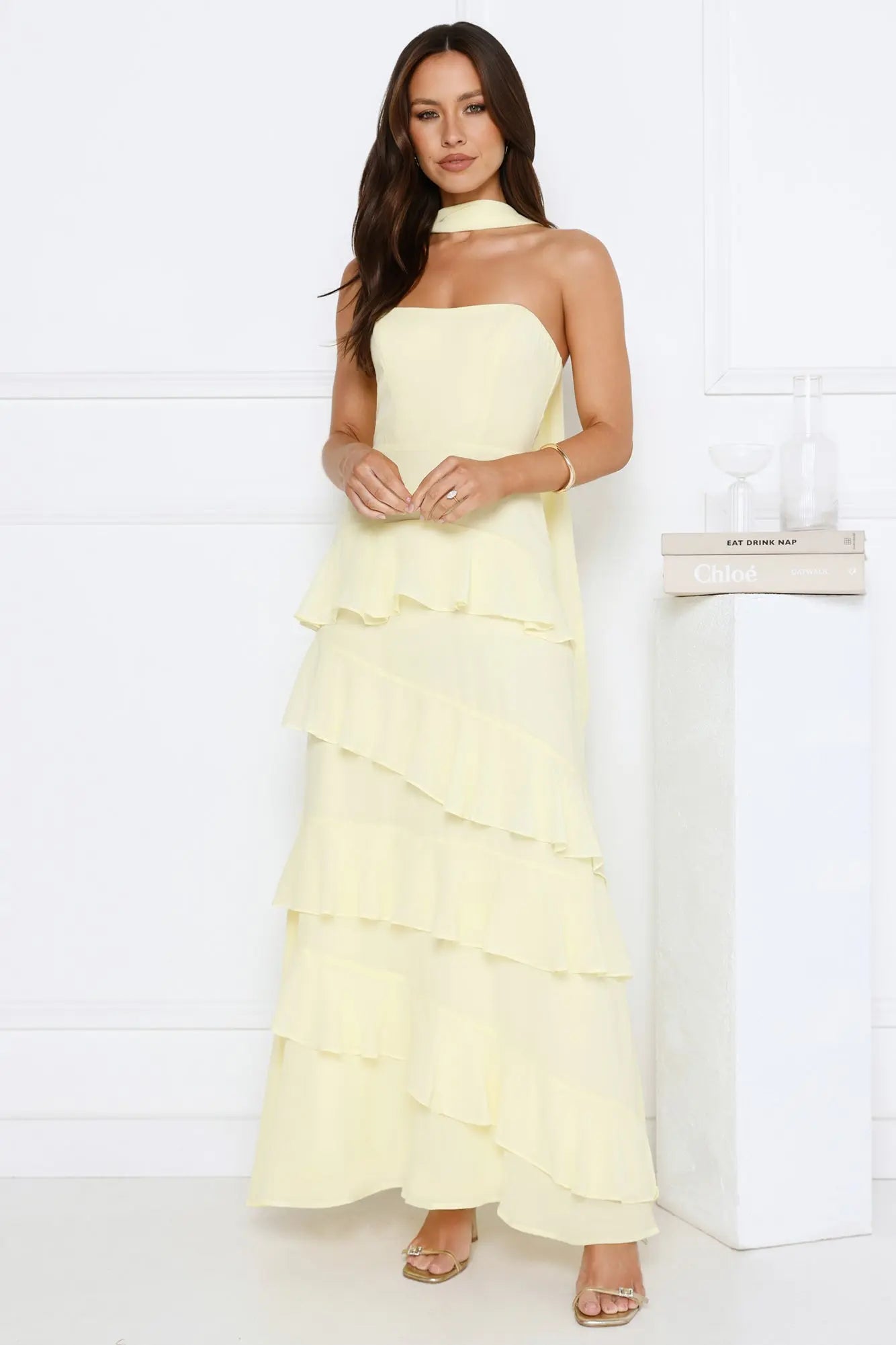 Sunset Reverie Strapless Maxi Dress Yellow