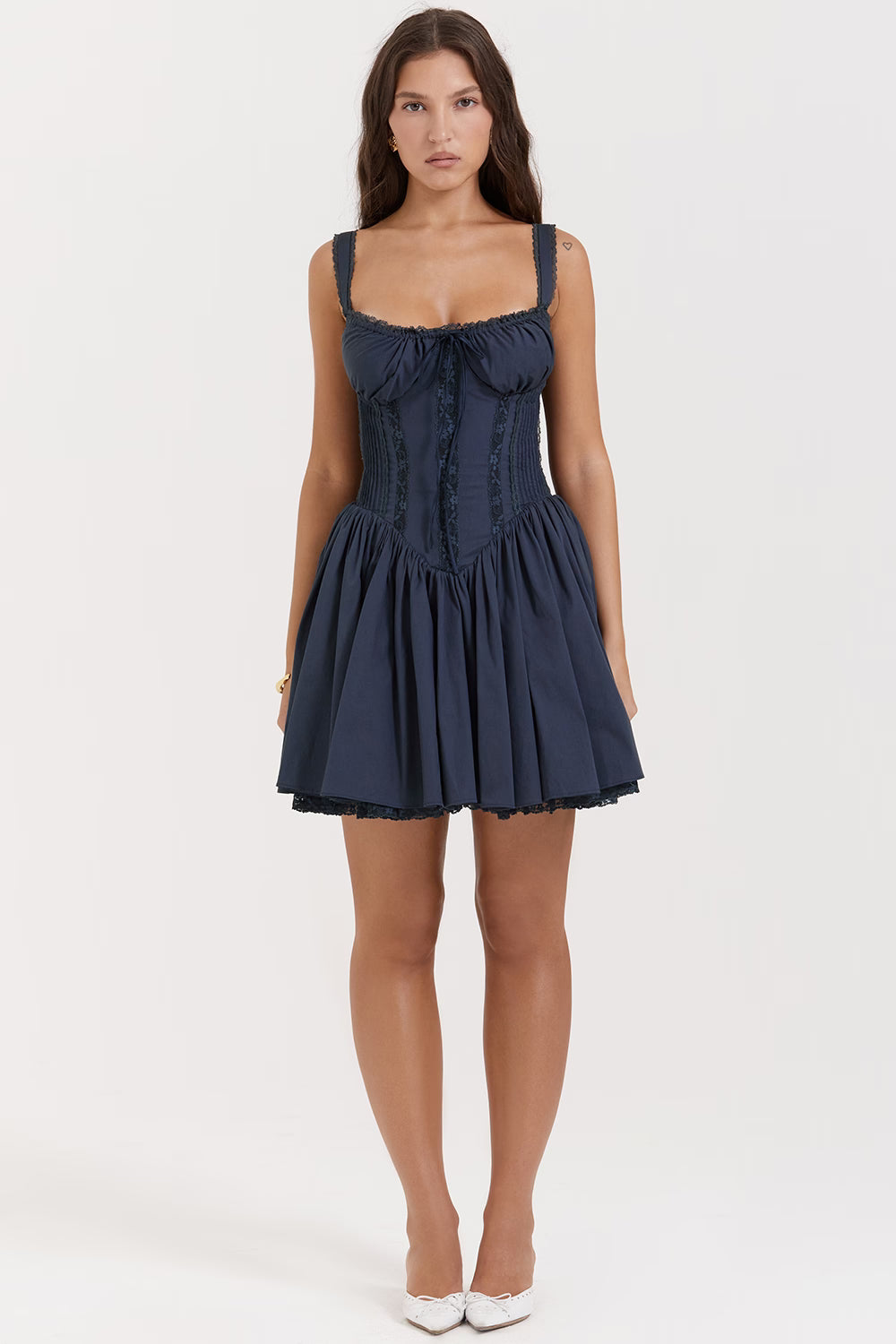french navy corset mini dress