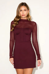 Cosmala Dark Rust Brown Bustier Long Sleeve Mini Dress