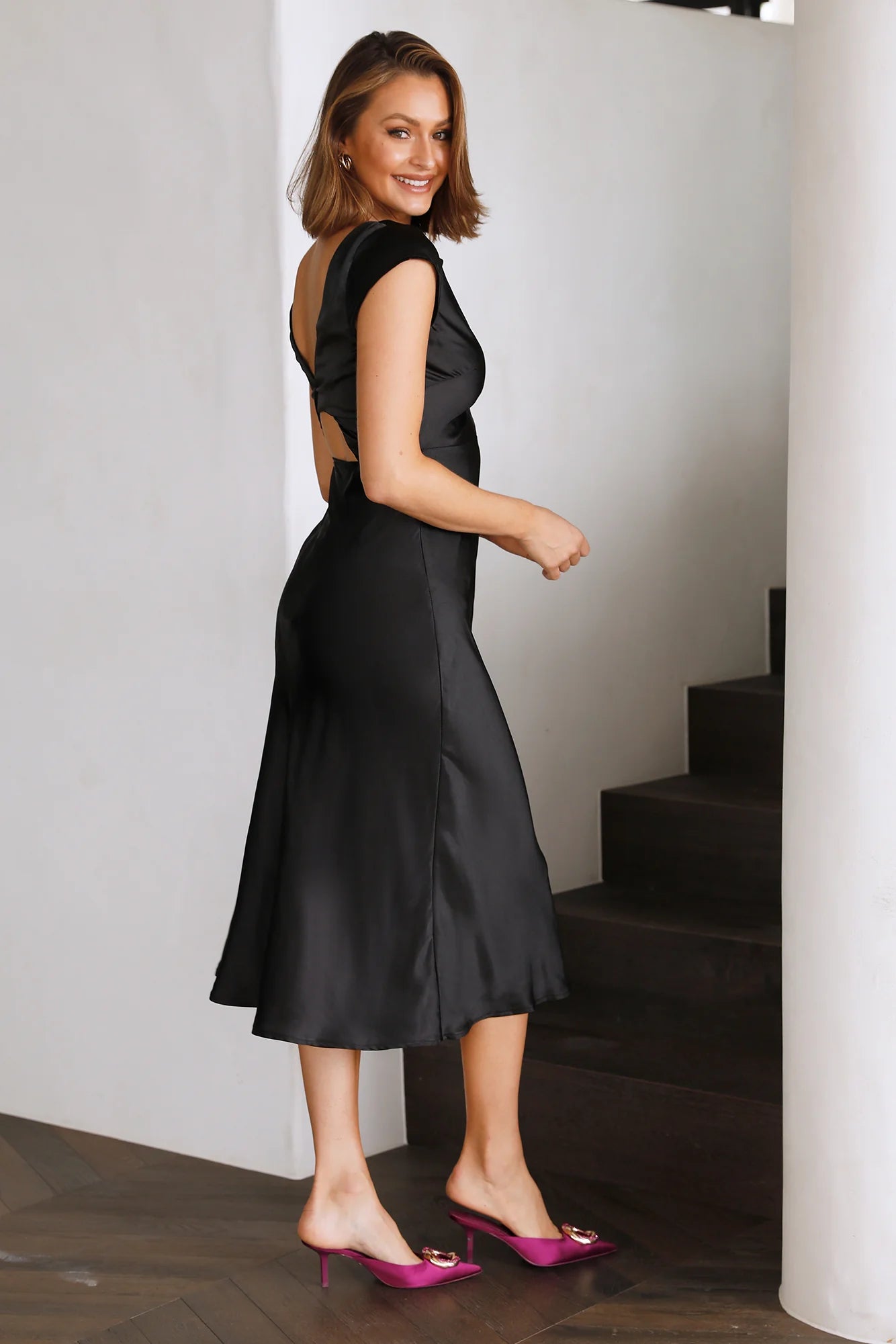 Get In Formation Satin Midi Dress Black