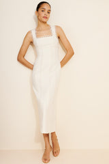 Sleeveless Square-Neck Scallop-Trim Slim Midi Dress