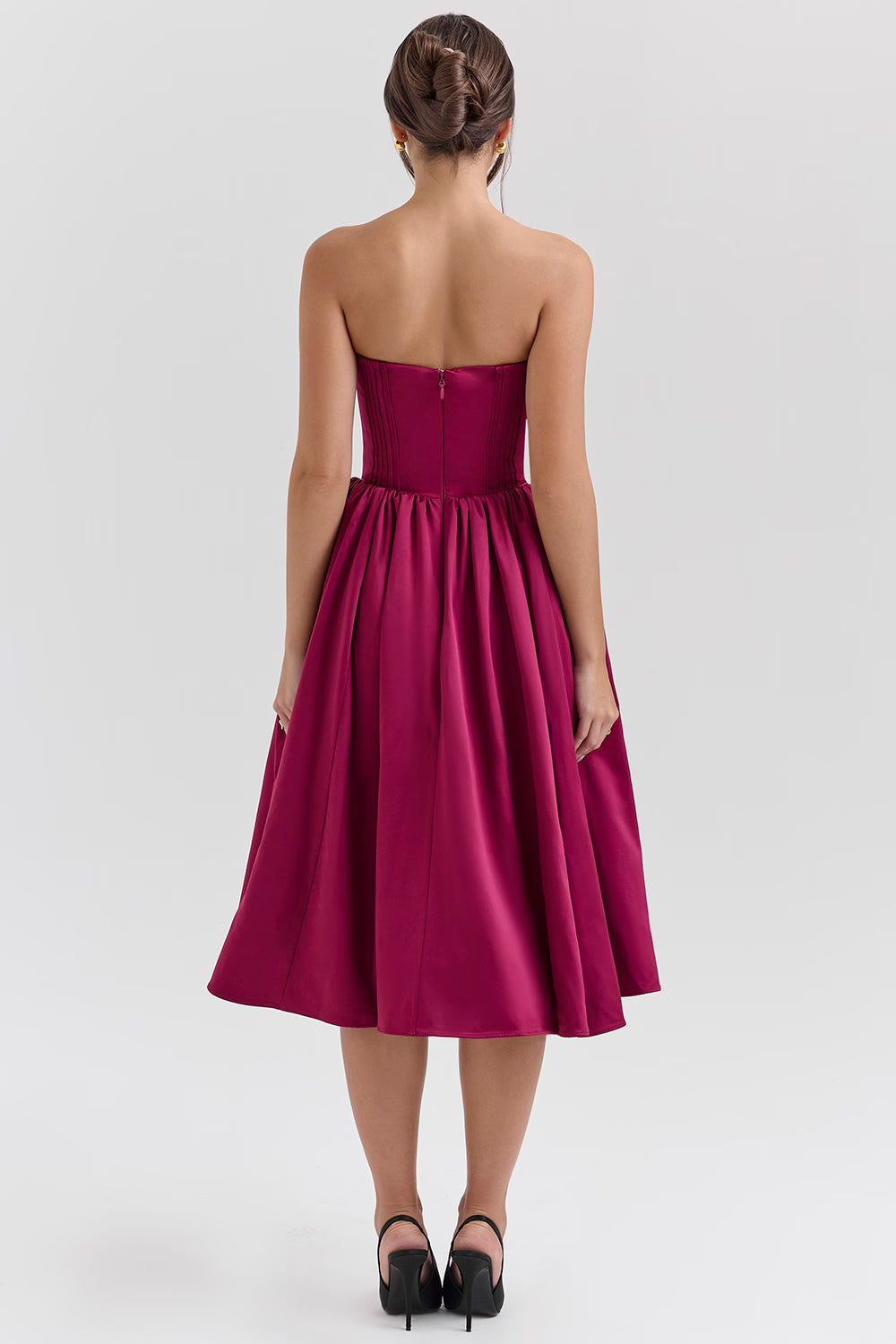 burgundy satin tulle midi dress - sale