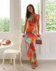 Clara'sHoliday V-Neck Floral PrintLace-Up Maxi Dress