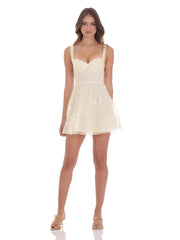 Sequin Embroidered A-Line Dress in Cream
