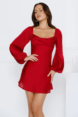 Phoenix Satin Long Sleeve Mini Dress Maroon