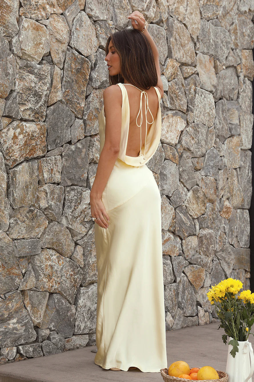 Dear Me Satin Maxi Dress Yellow