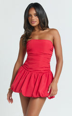 Seraphina Mini Dress - Strapless Corset Bubble Hem Dress in Red