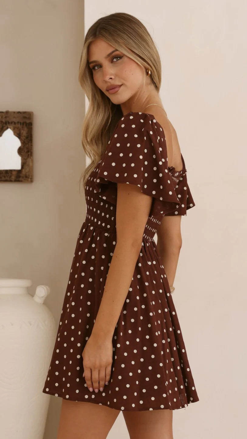 Molly Mini Dress - Chocolate/Nude Spot