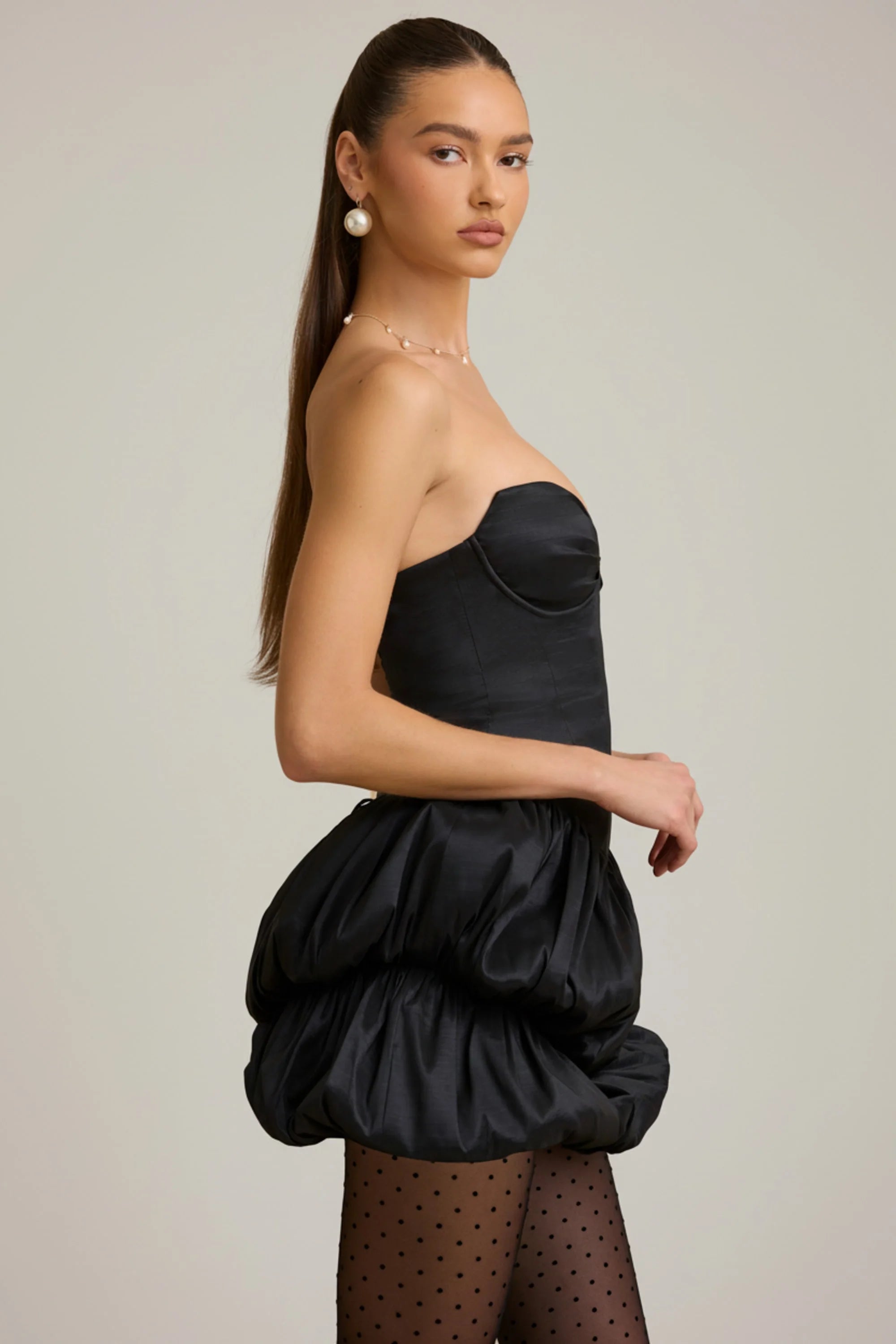 Layered Bubble Hem Corset Mini Dress in Black