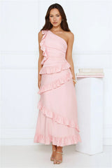 Moonlit Thoughts One Shoulder Maxi Dress Pink