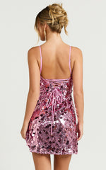 Cleo Mini Dress - Circle Sequin Mini Dress in Pink
