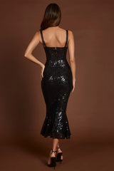Embellished Peekaboo Corset Midaxi Dress in Black Zebra