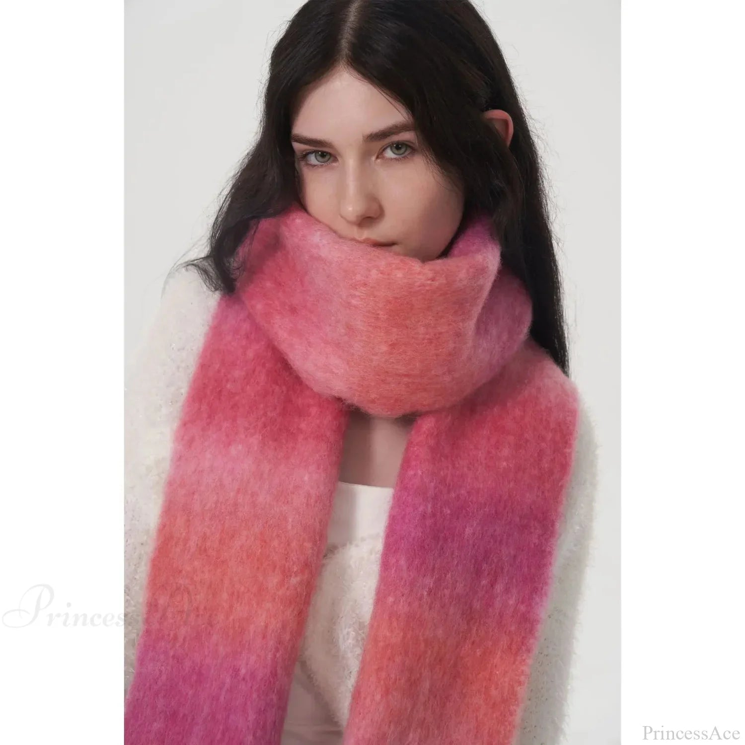 Light Luxury Gradient Color Wool Striped Fringed Mohair Scarf