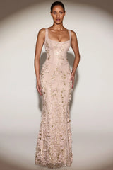 Embellished Fishtail Corset Gown in Gold