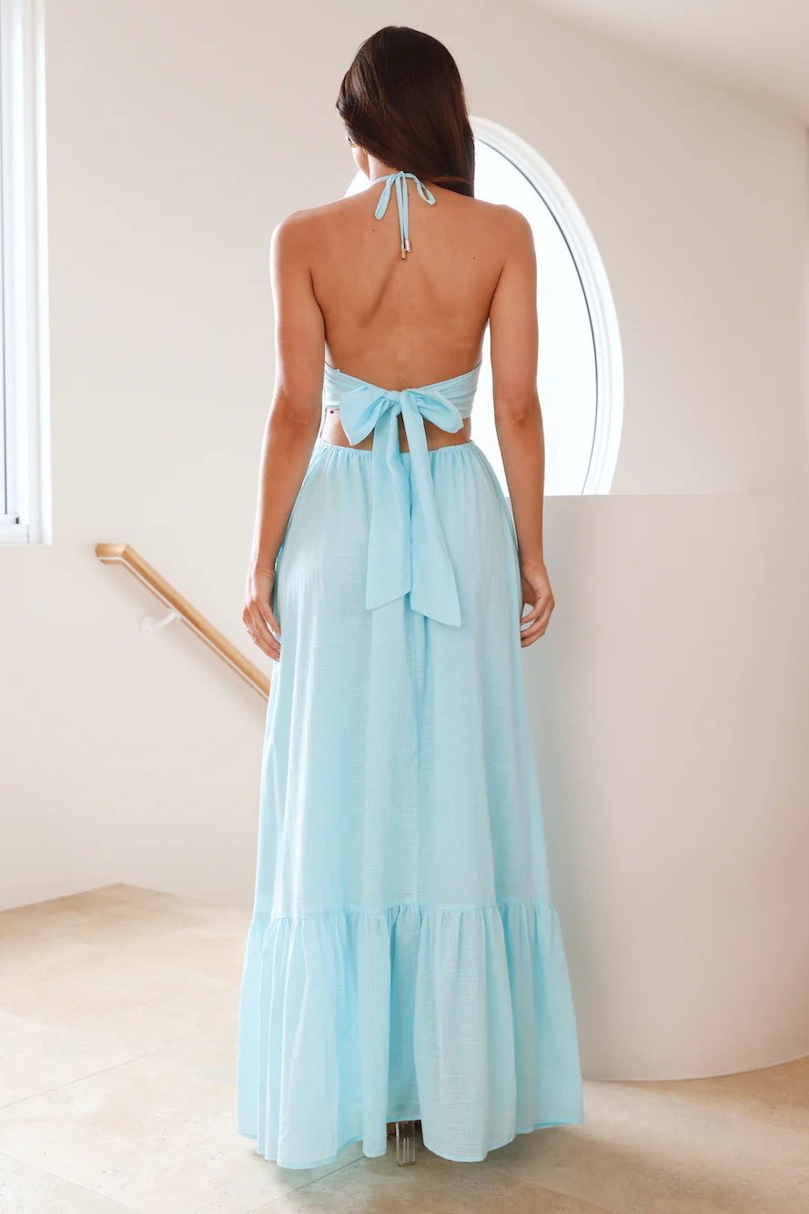 Ocean Charm Halter Maxi Dress Turquoise