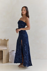 Under A Spell Strapless Mesh Maxi Dress Navy