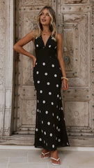 Nya Maxi Dress - Black/White Polka Dot