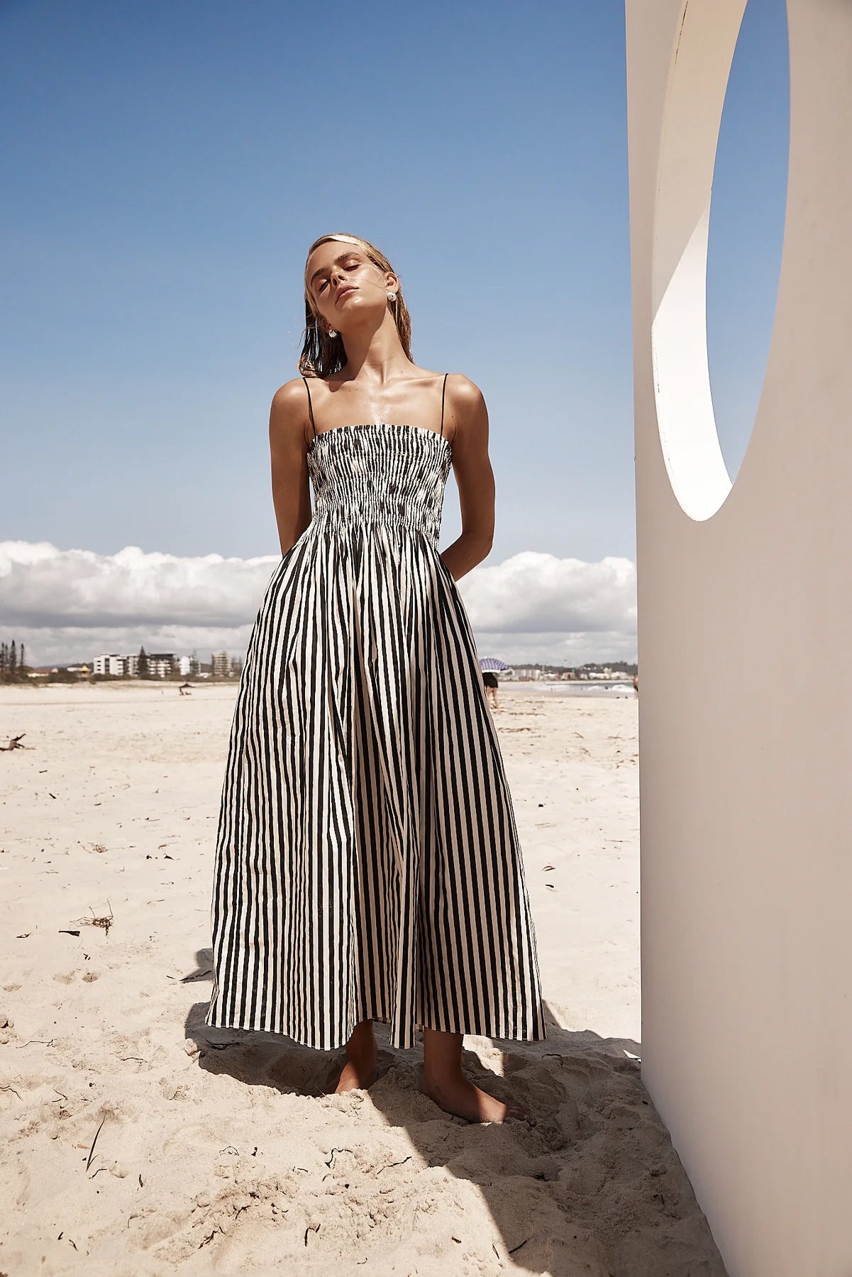 Smocked Striped Square Neck Cami Dress