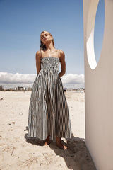 Smocked Striped Square Neck Cami Dress