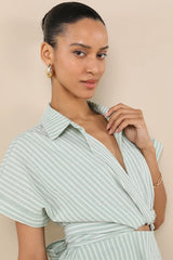 Breeze By Green Striped Tie-Back Mini Dress With Pockets