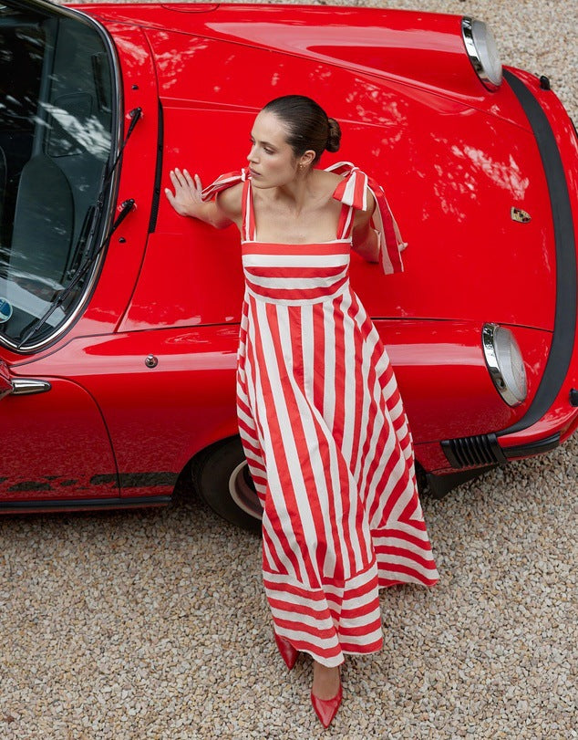 Striped Square Neck Wide Strap Dress
