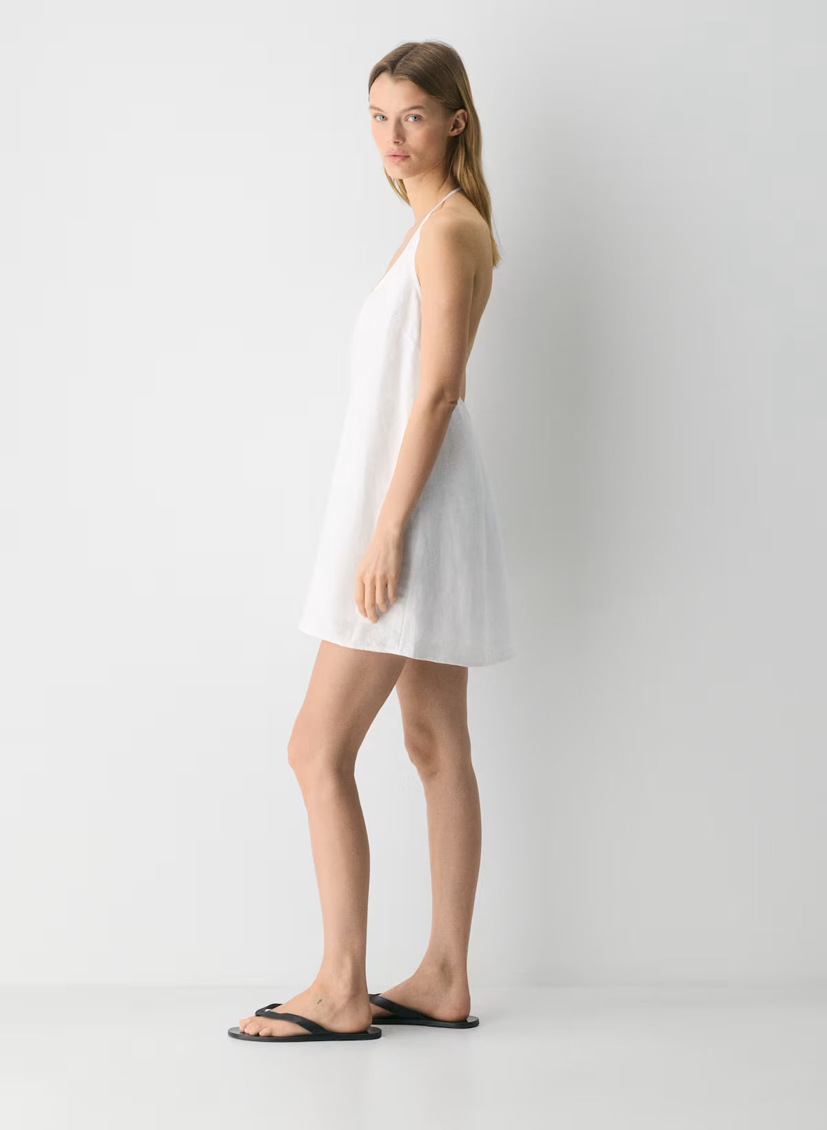 Striped linen micro halter dress
