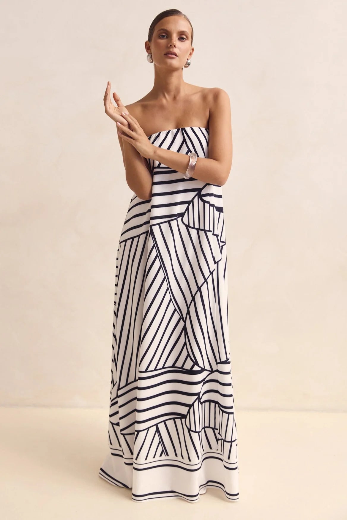 Smocked Printed Tube Maxi Dress