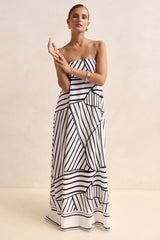 Smocked Printed Tube Maxi Dress