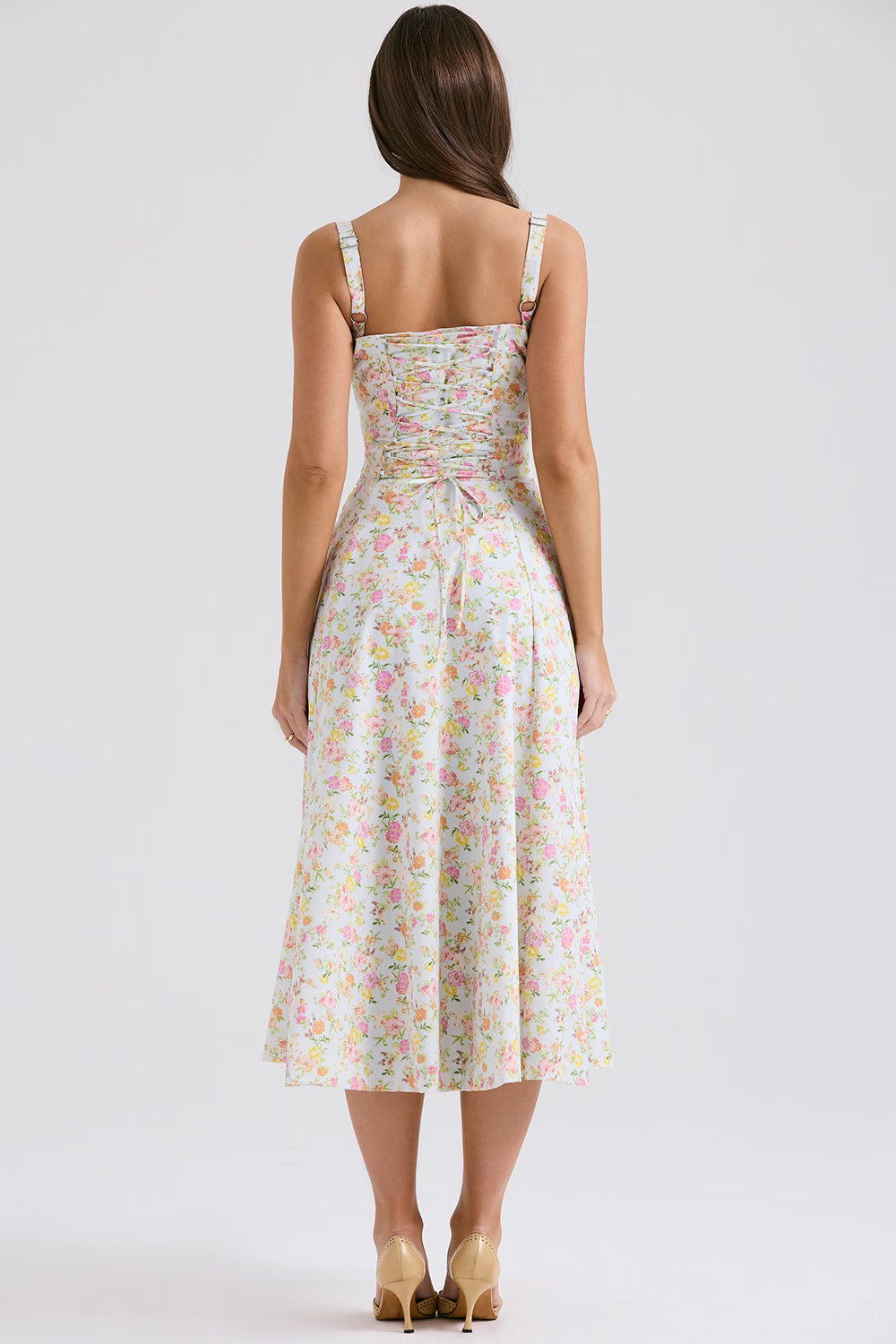 pale blue meadow print cotton bustier sundress