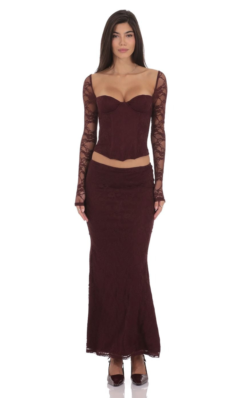 Longe Sleeve Lace Corset Top in Deep Wine