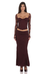 Longe Sleeve Lace Corset Top in Deep Wine