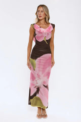 Strawberry Spritz Mesh Maxi Dress Brown