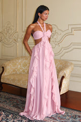 Santiago Cut-Out Ruffle Maxi Dress Blush