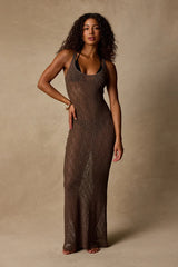 Sunkissed Brown Sheer Crochet Maxi Swim Cover-Up
