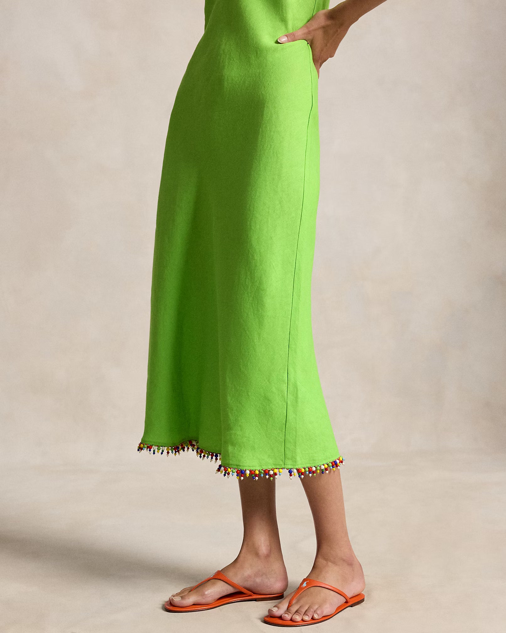 Beaded-Trim Linen Slip Dress
