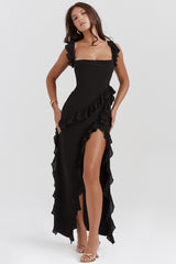 cherry ruffle maxi dress-black