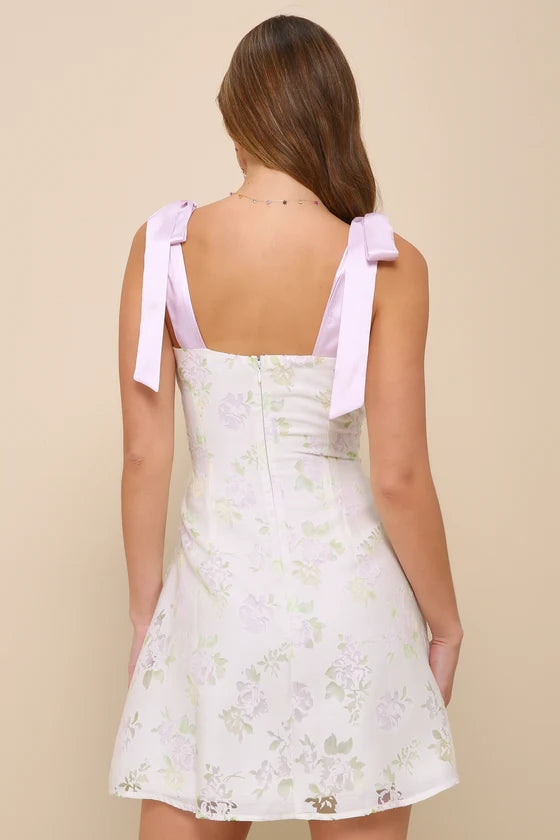 Sweeten the Day Cream Floral Burnout Tie-Strap Mini Dress