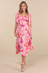 Fleurette Pink Floral Tie-Strap Midi Dress