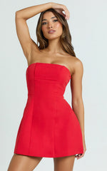 Strapless A Line Dress in Red