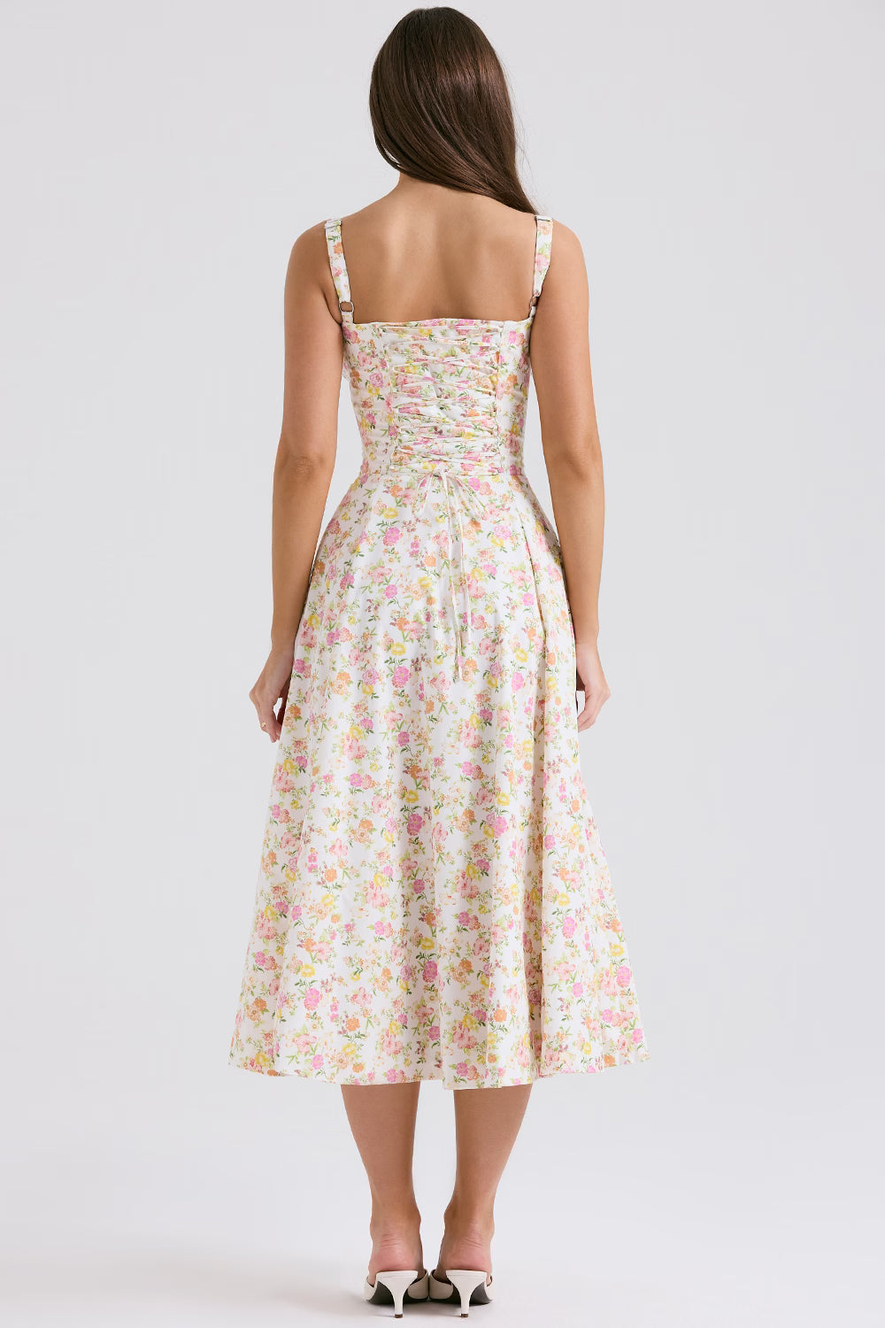 ivory meadow print cotton bustier sundress