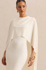 Luxalyn | Cream Round-Neck Midi Dress With Cape-Detail