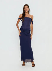 Joslyne Off Shoulder Corset Maxi Dress Navy