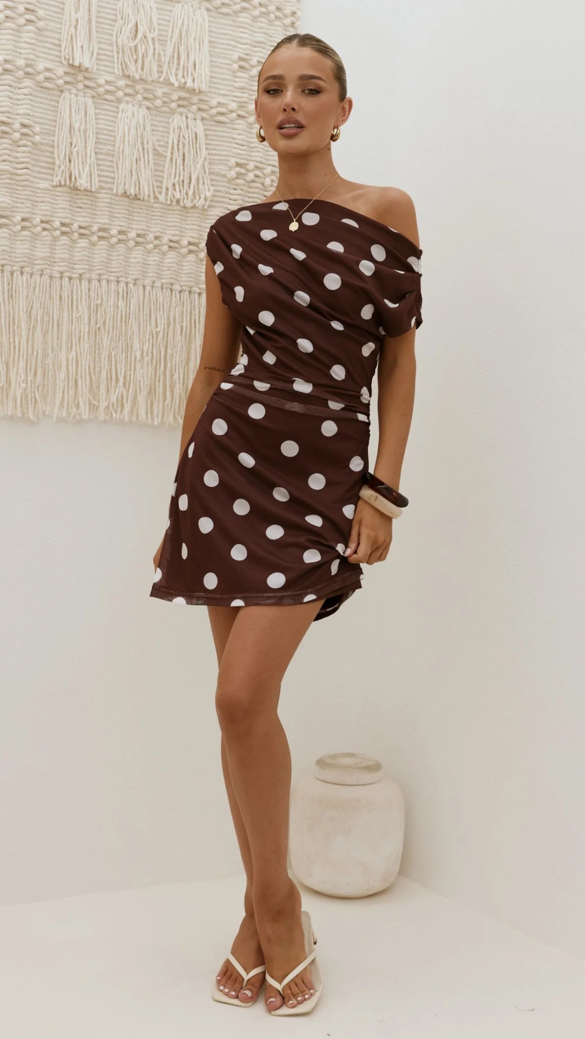 Sammie Mini Dress - Brown/Cream Polka