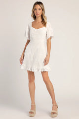 Morning in Mallorca White Eyelet Mini Dress